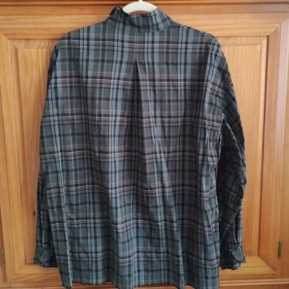 ESKANDAR Plaid Blouse Cotton Sz 0 Mandarin Collar - Picture 5 of 9